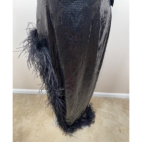 Retrofete Vixen Sequin Feather Hem High Slit Halterneck Maxi Dress Size Large - Picture 7 of 12